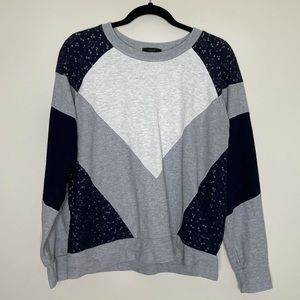 J. Crew Paneled Blue Lace Sweatshirt Quilted Small